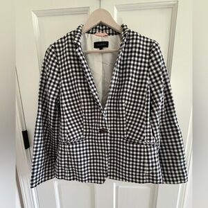 Talbots Blazer Womens 6 Linen Blend Gingham Plaid Black White Resort Wear Preppy